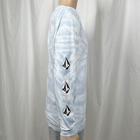 Volcom Men's Medium Blue White Tie Dye Stone Logo Modern Fit Long Sleeve T-Shirt - Picture 4 of 8
